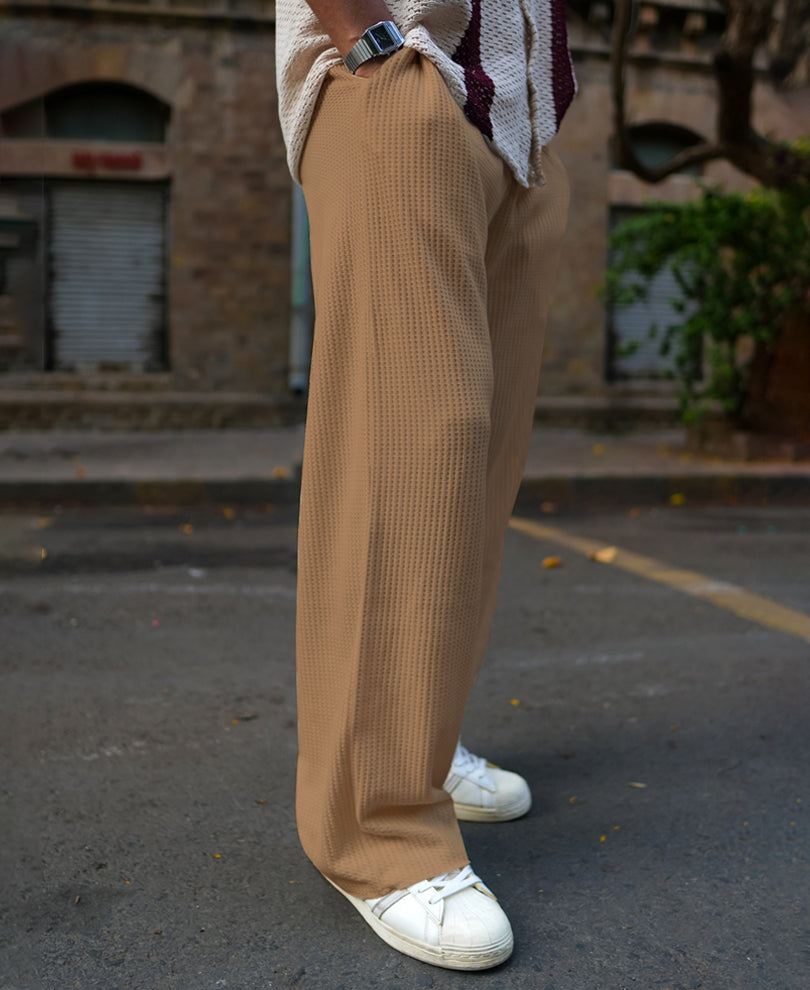 Beige Waffle Baggy Fit Track Pant.