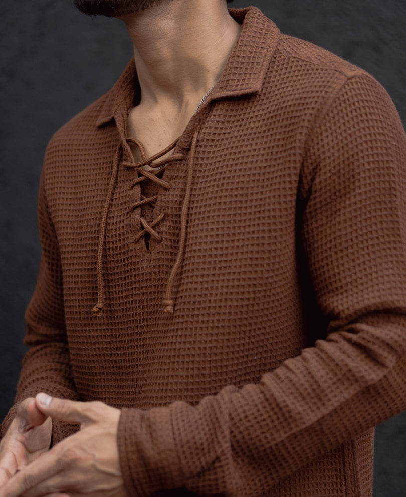 Brown Regular Fit Full Sleeves Shirt.