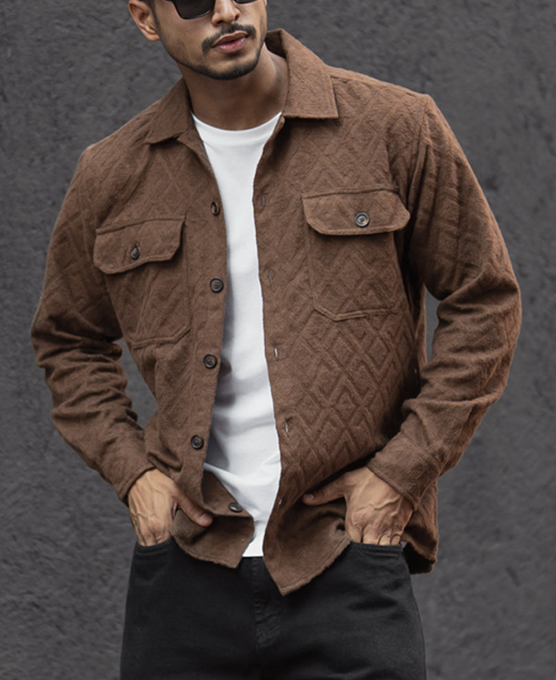 Dark Brown Regular Fit Full Sleeves Shirt.