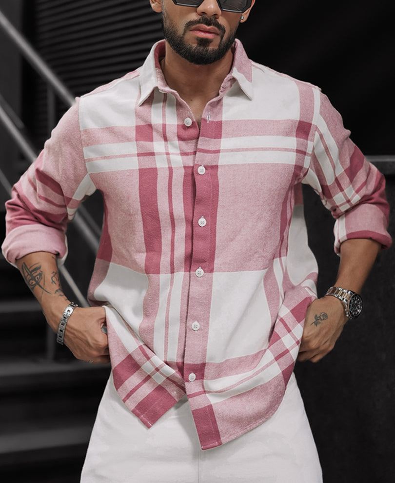Mauve Pink Regular Fit Full Sleeve Checkered Shirt.