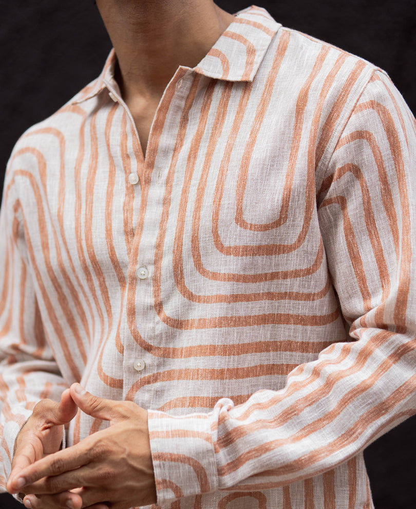 Rust Brown Regular Fit Full Sleeves Shirt.