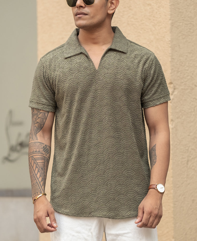 Green Structured Regular fit Polo T-Shirt.