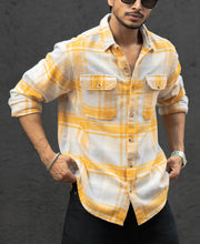 Mustard And Off-White Checks Regular Fit Full Sleeves Shirt.