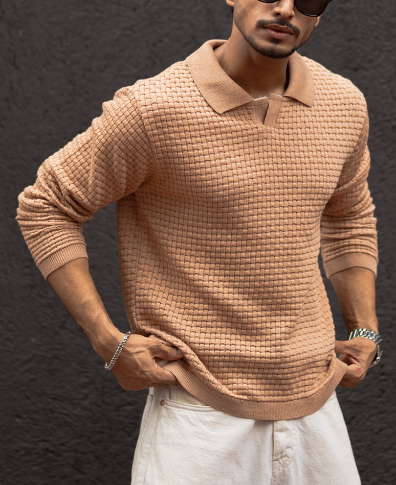 Dusty Rose Regular Fit Full Sleeves T-Shirt.
