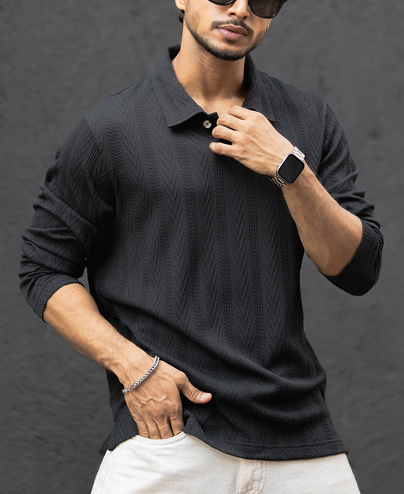 Black Structured Regular Fit T-Shirt.