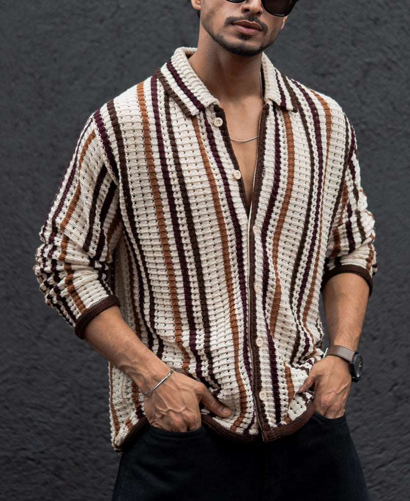 Multi Colour Stripes Regular Fit Full Sleeves Shirt.