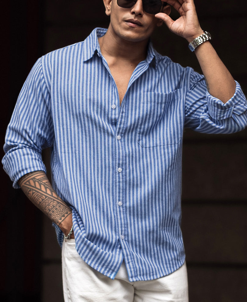 Blue Stripes Full Sleeves Shirt.