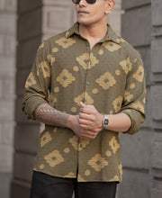 Olive Geometric Jacquard Shirt.