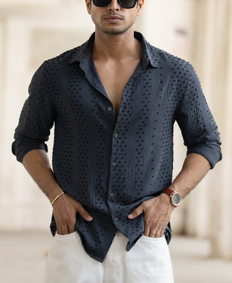 Grey Structured Flowy Shirt.