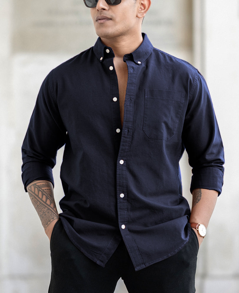 Navy Oxford Shirt.