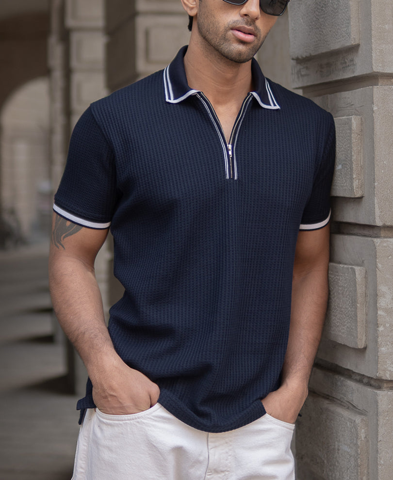 Navy Structured Polo T-Shirt.