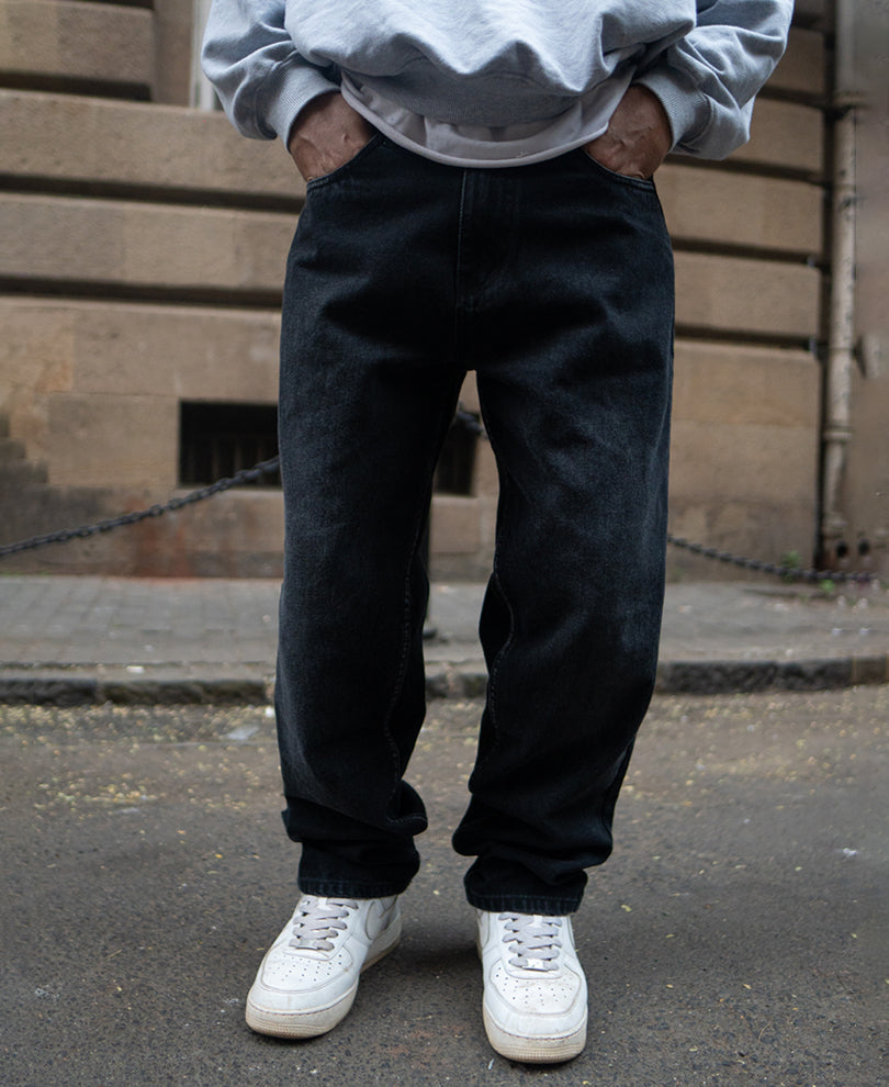 Black Baggy Fit Denim Jeans.