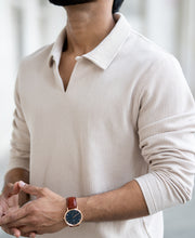 Beige Corduroy Regular Fit Full Sleeves T-Shirt.