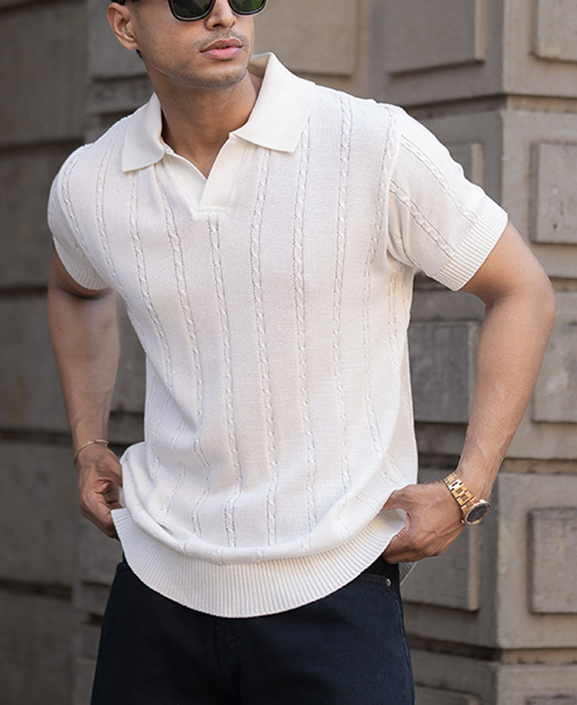 Offwhite Knitted Polo T-Shirt.