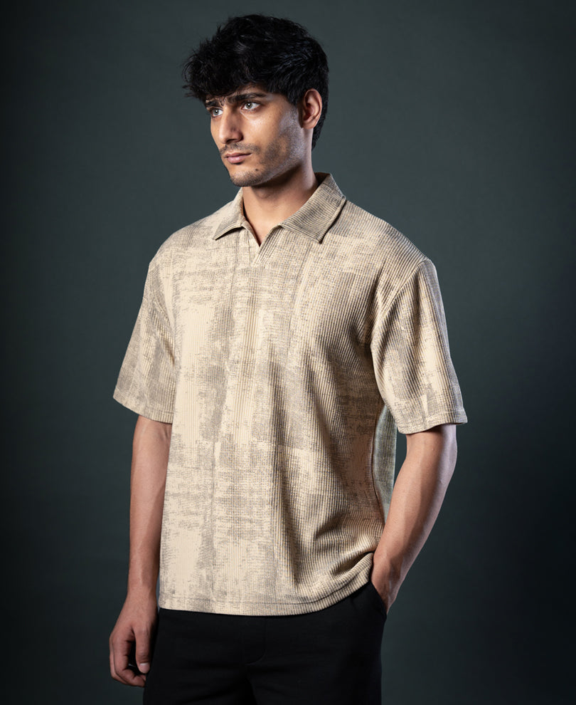 Beige Grunge Print T-Shirt.