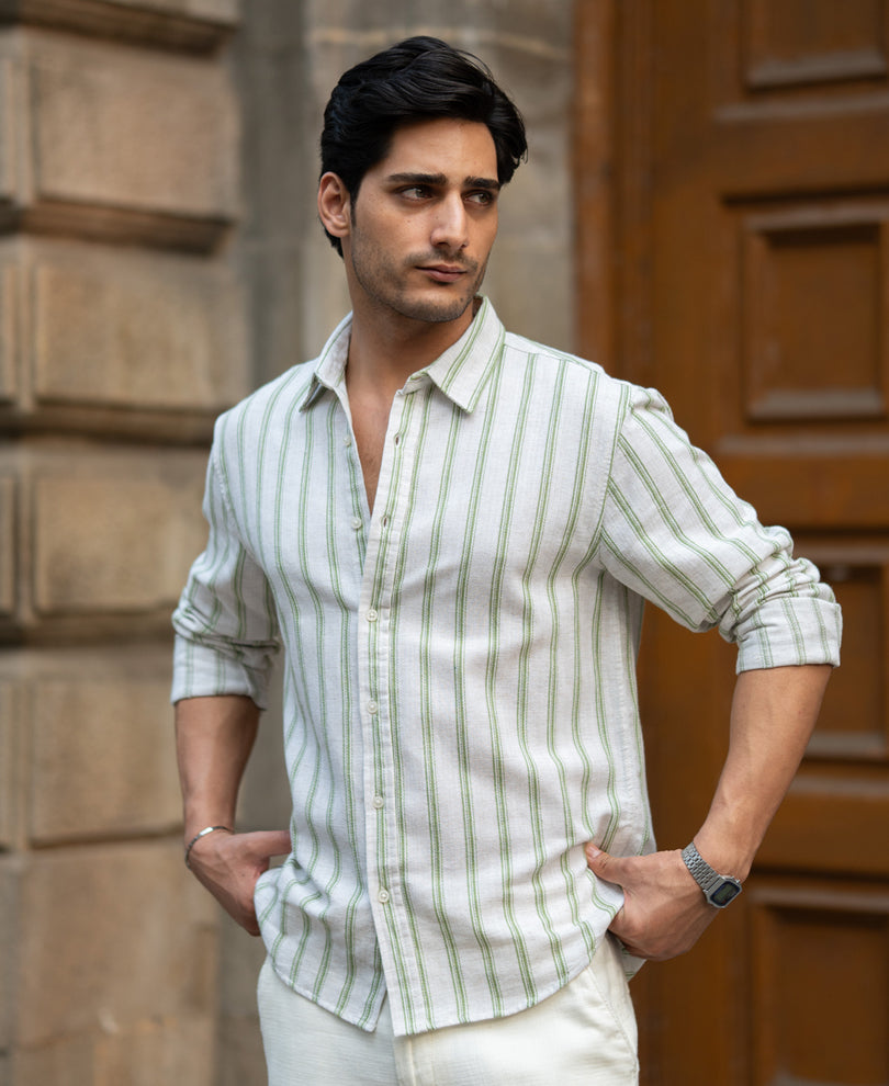Natural & Green Broad Stripe Shirt.