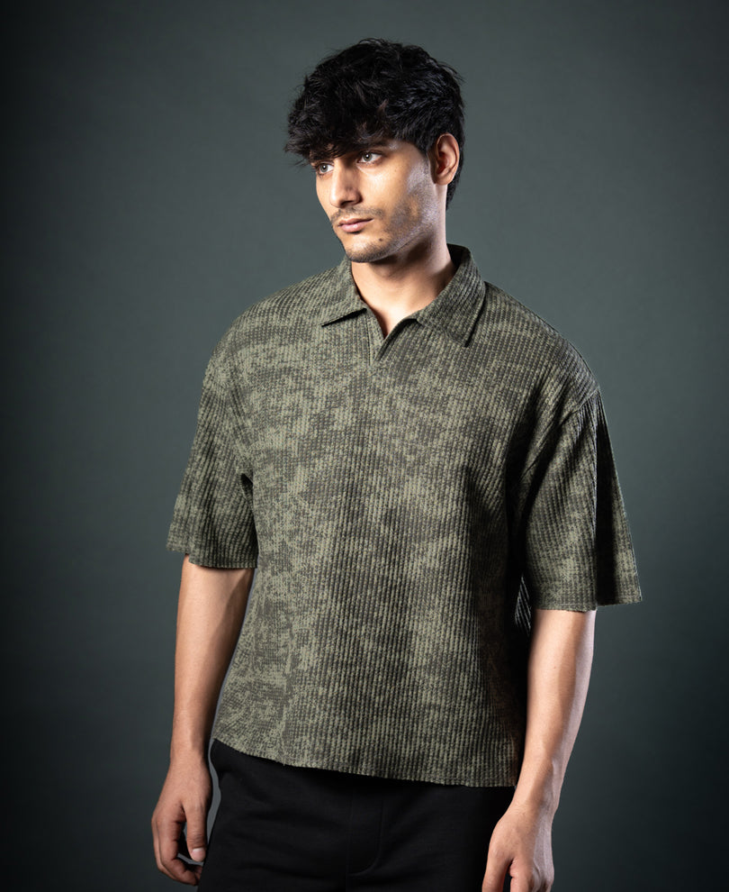 Olive Structure Print Boxy T-Shirt.