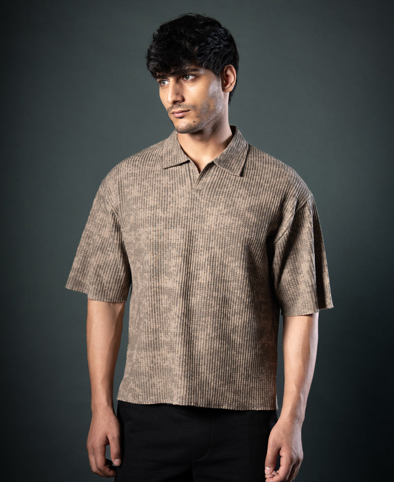 Dark Beige Printed Boxy T-Shirt.