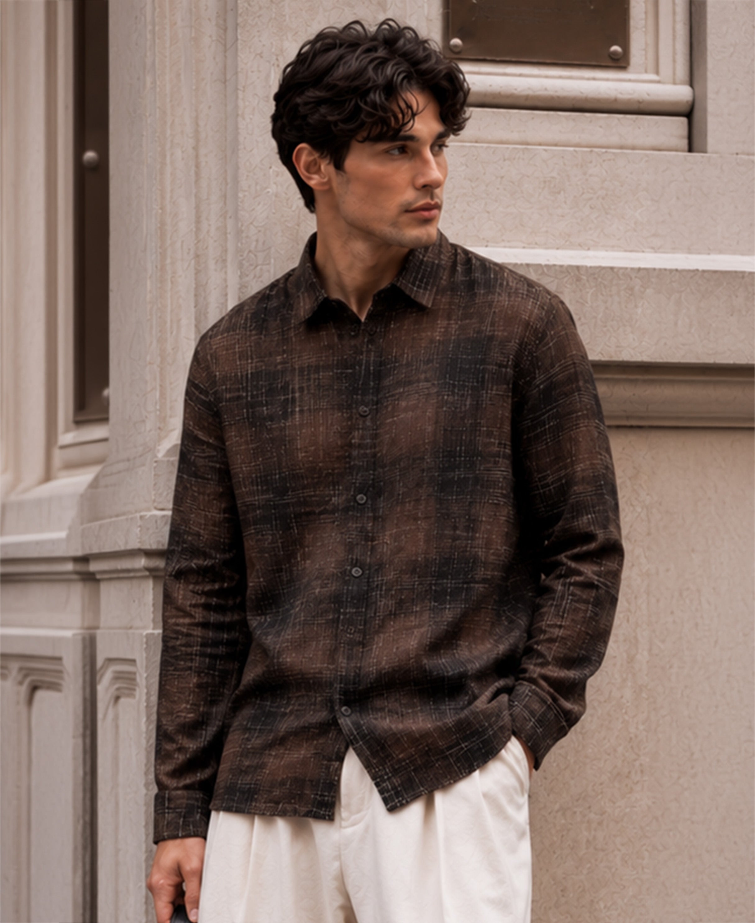 Brown Strucuted Checks Shirt