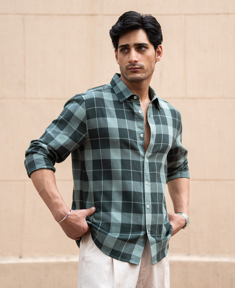 Olive Lightweight Checks Shirt.