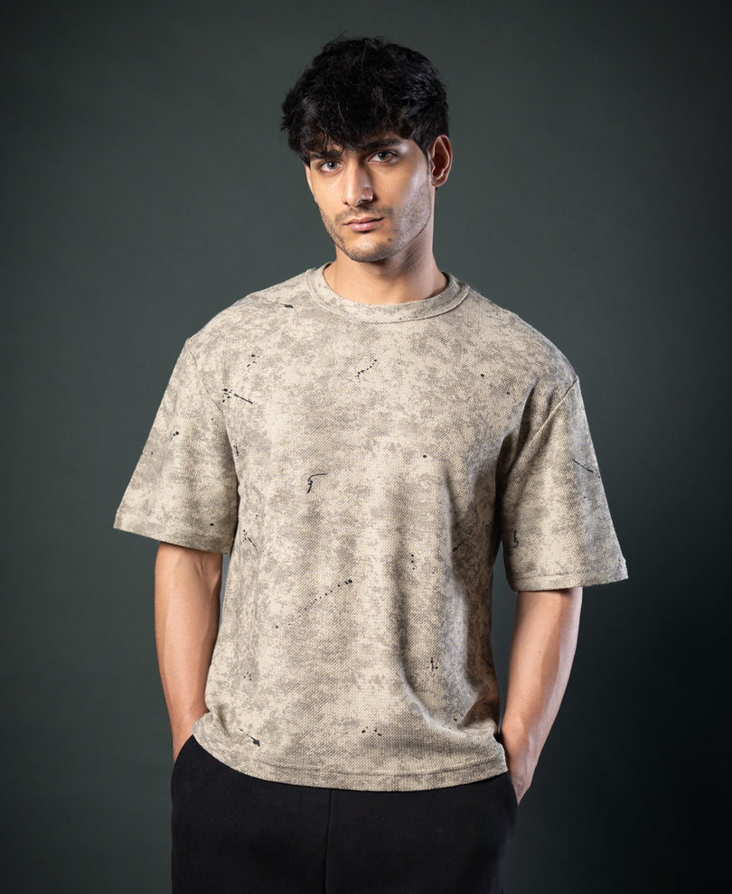 Dark Beige Tie Dye Print T-Shirt.