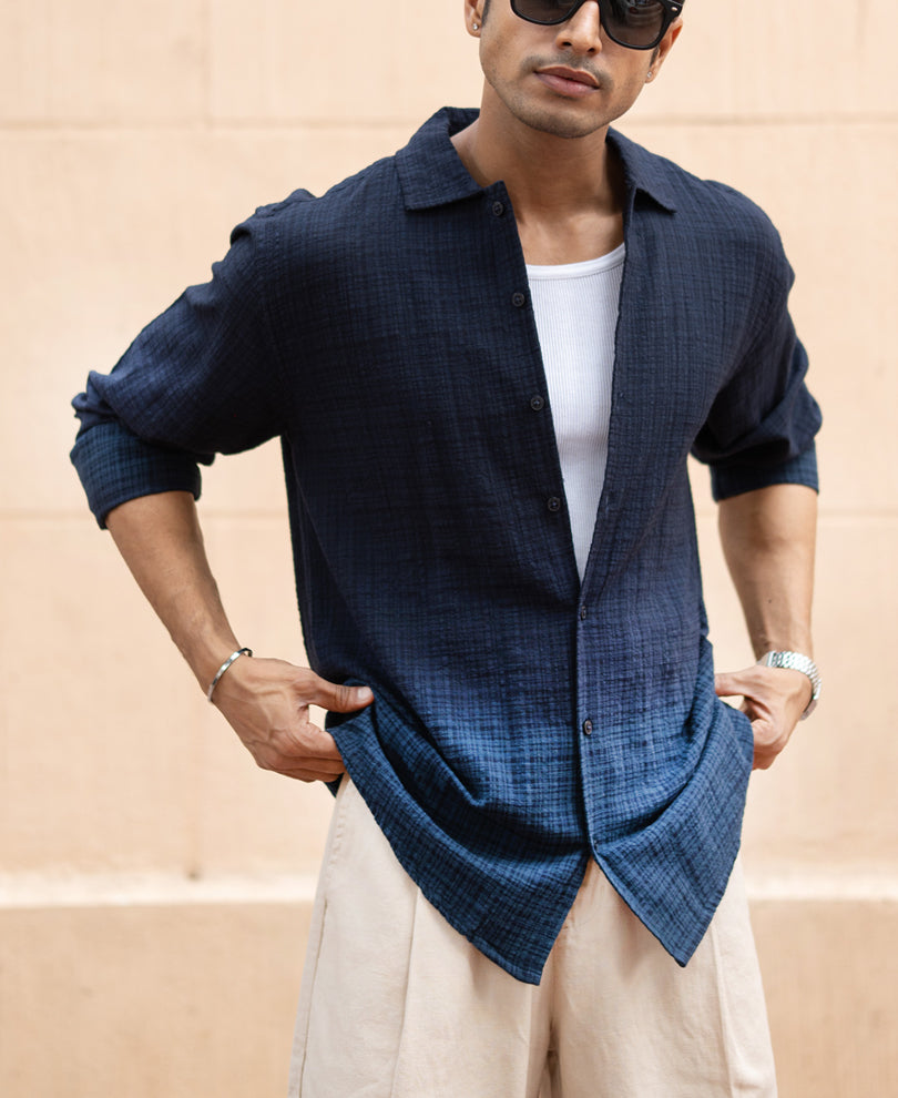 Navy Structured Ombre Shirt.