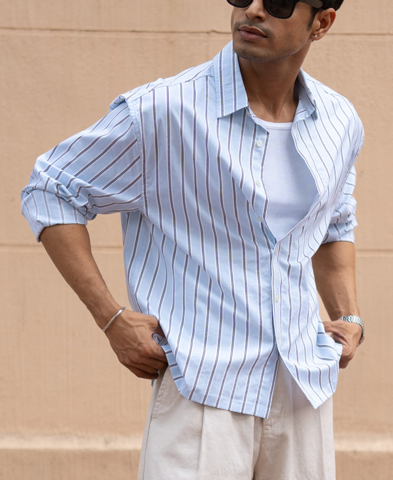 Pale Blue Lightweight Stripe Shirt.