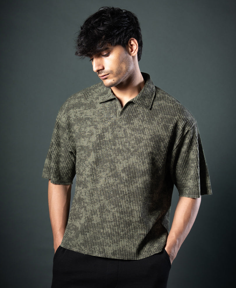 Olive Structure Print Boxy T-Shirt.