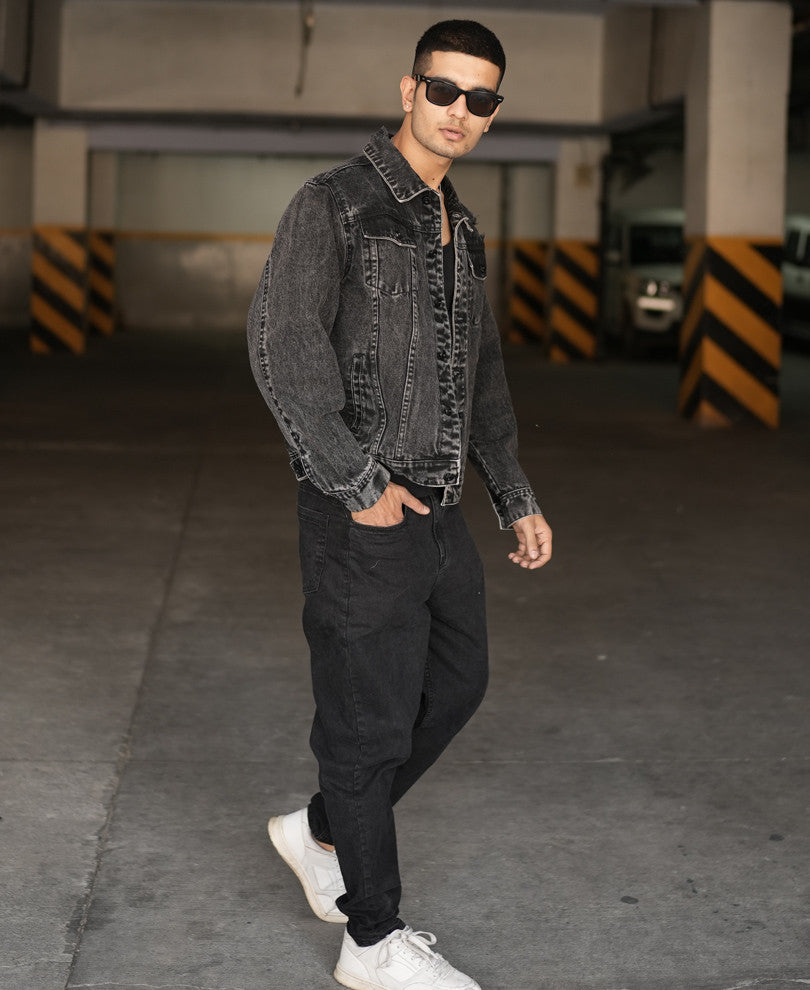 Dusty Black Ripped Denim Jacket.