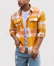 Mustard Pocket Checks Oversize Drop Shoulder Shirt.