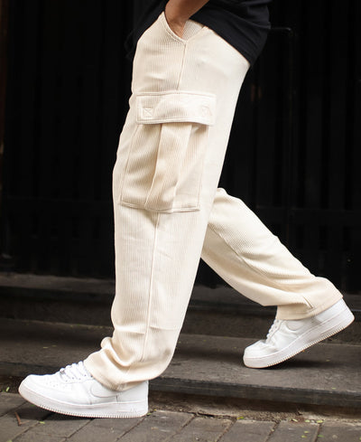 Cream Side Pocket Baggy Fit Track Pant.