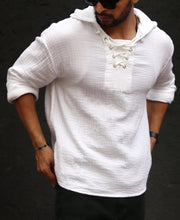 White Hoodie Oversize Drop Shoulder Shirt.