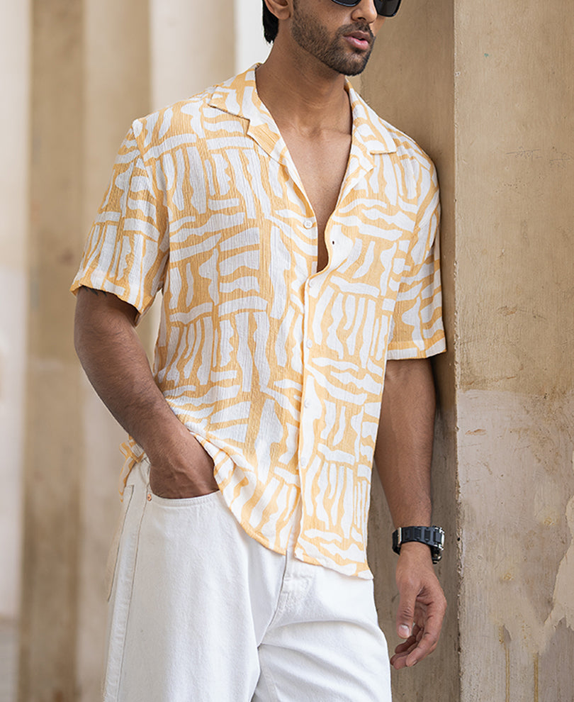 Amber Yellow Abstract Print Shirt.