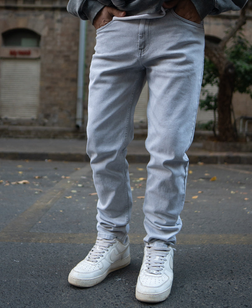 Light Grey Regular Fit Denim Jeans.
