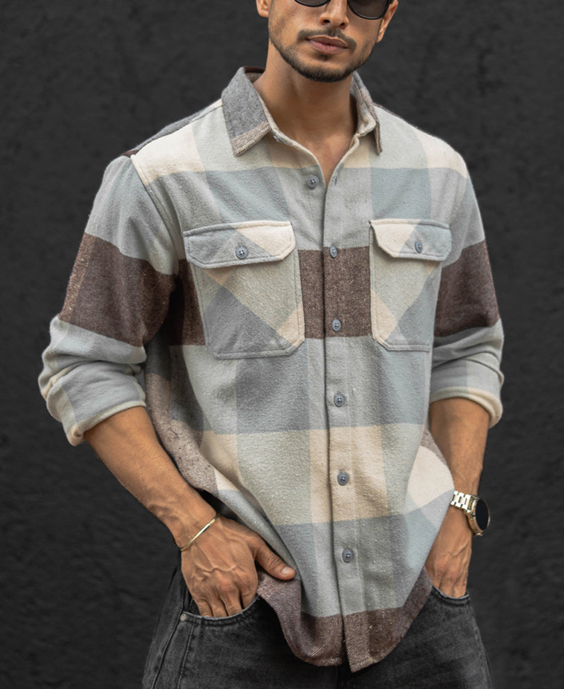 Multi Colour Double Pocket Regular Fit Full Sleeves Shirt.