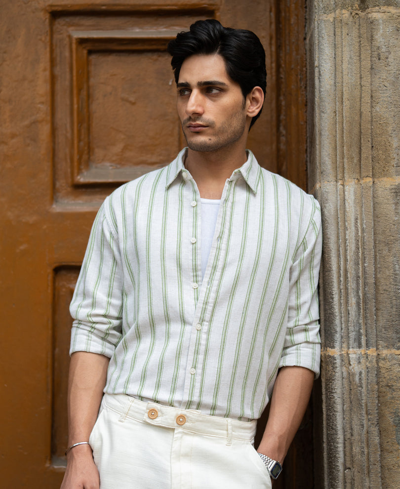 Natural & Green Broad Stripe Shirt.