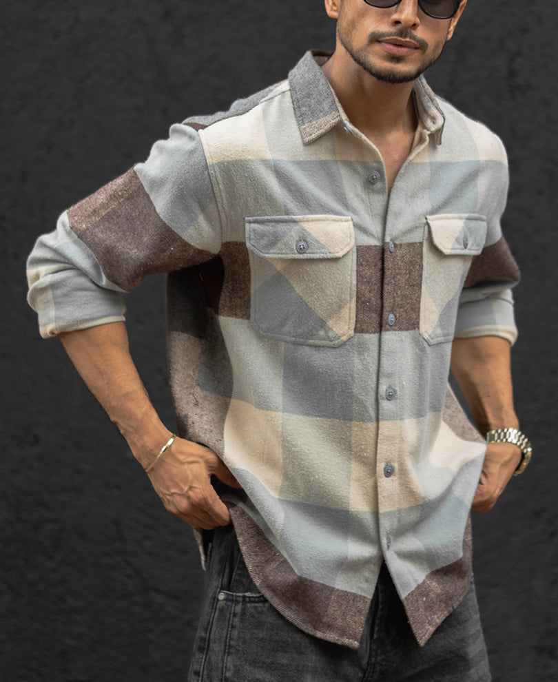 Multi Colour Double Pocket Regular Fit Full Sleeves Shirt.