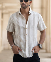 Beige Structured Stripe Shirt.