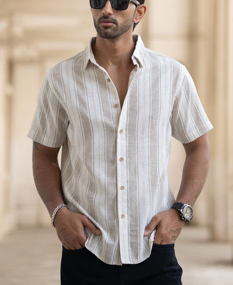 Beige Structured Stripe Shirt.