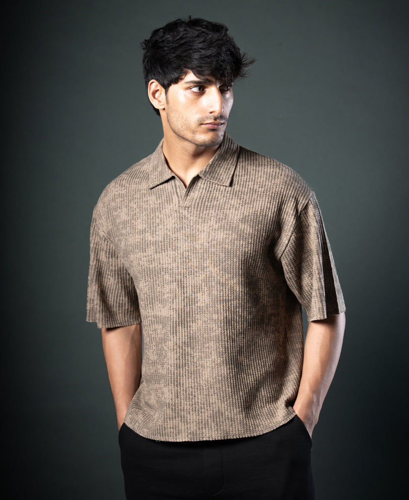 Dark Beige Printed Boxy T-Shirt.