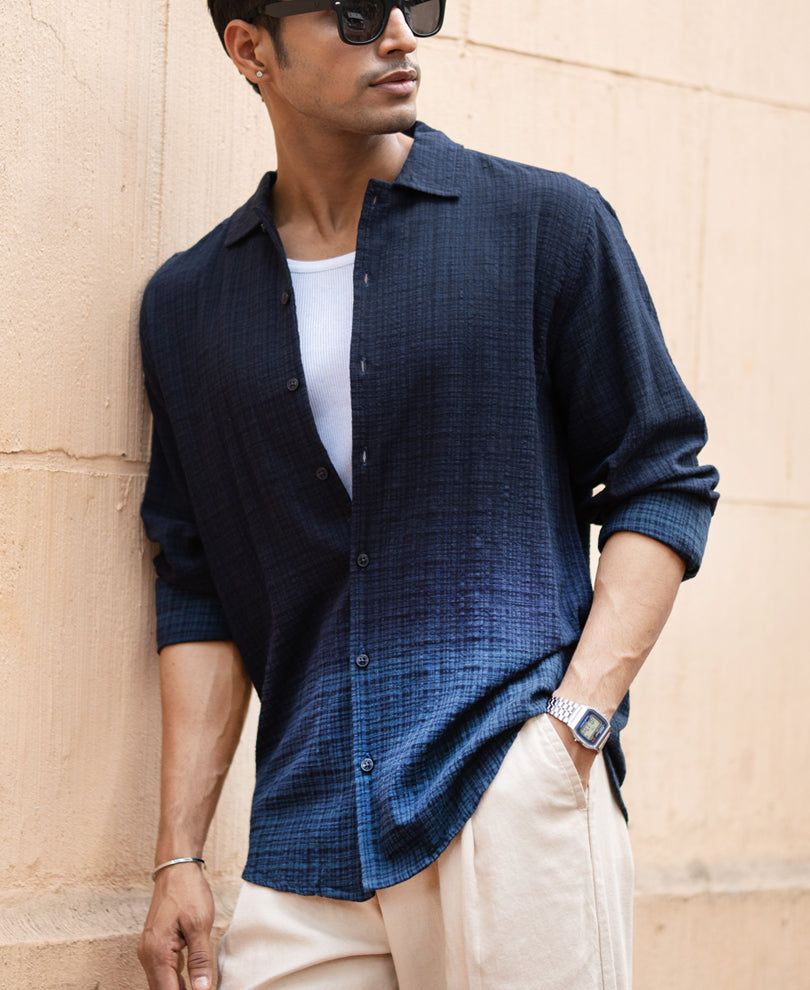 Navy Structured Ombre Shirt.