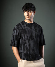 Black Printed Structure Stripe T-Shirt.