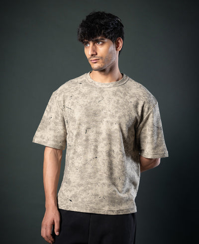 Dark Beige Tie Dye Print T-Shirt.