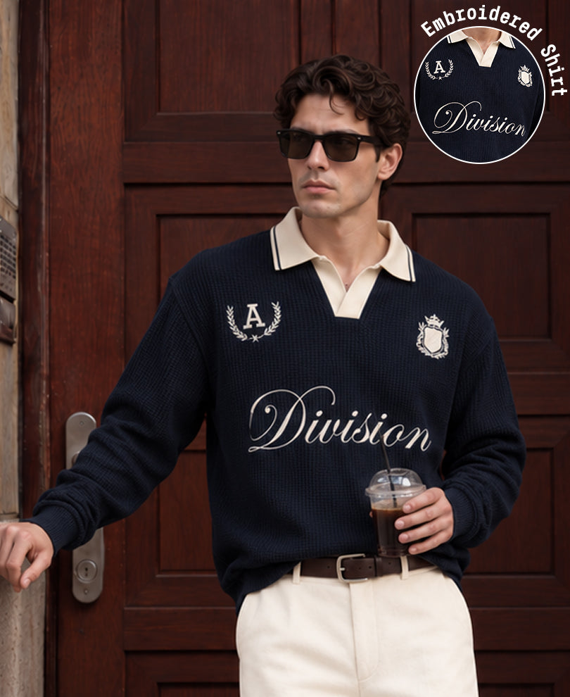 Navy Embroidered Structured T-Shirt
