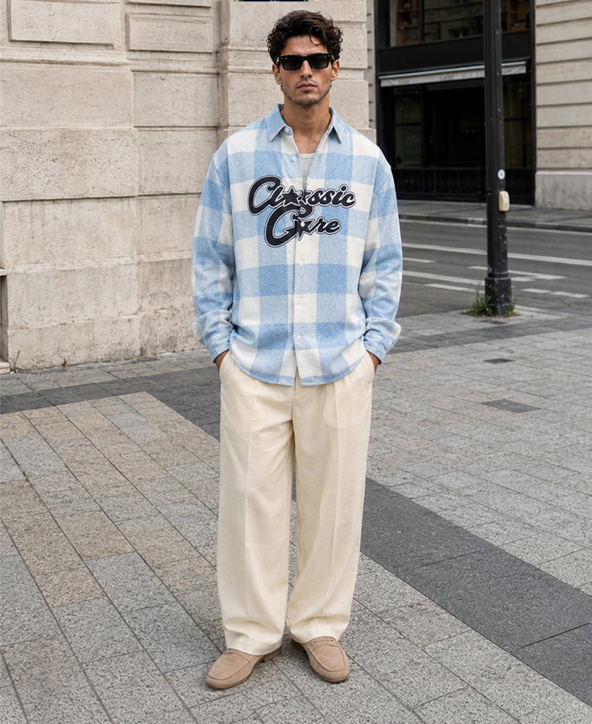 Blue Printed Checks Shirt