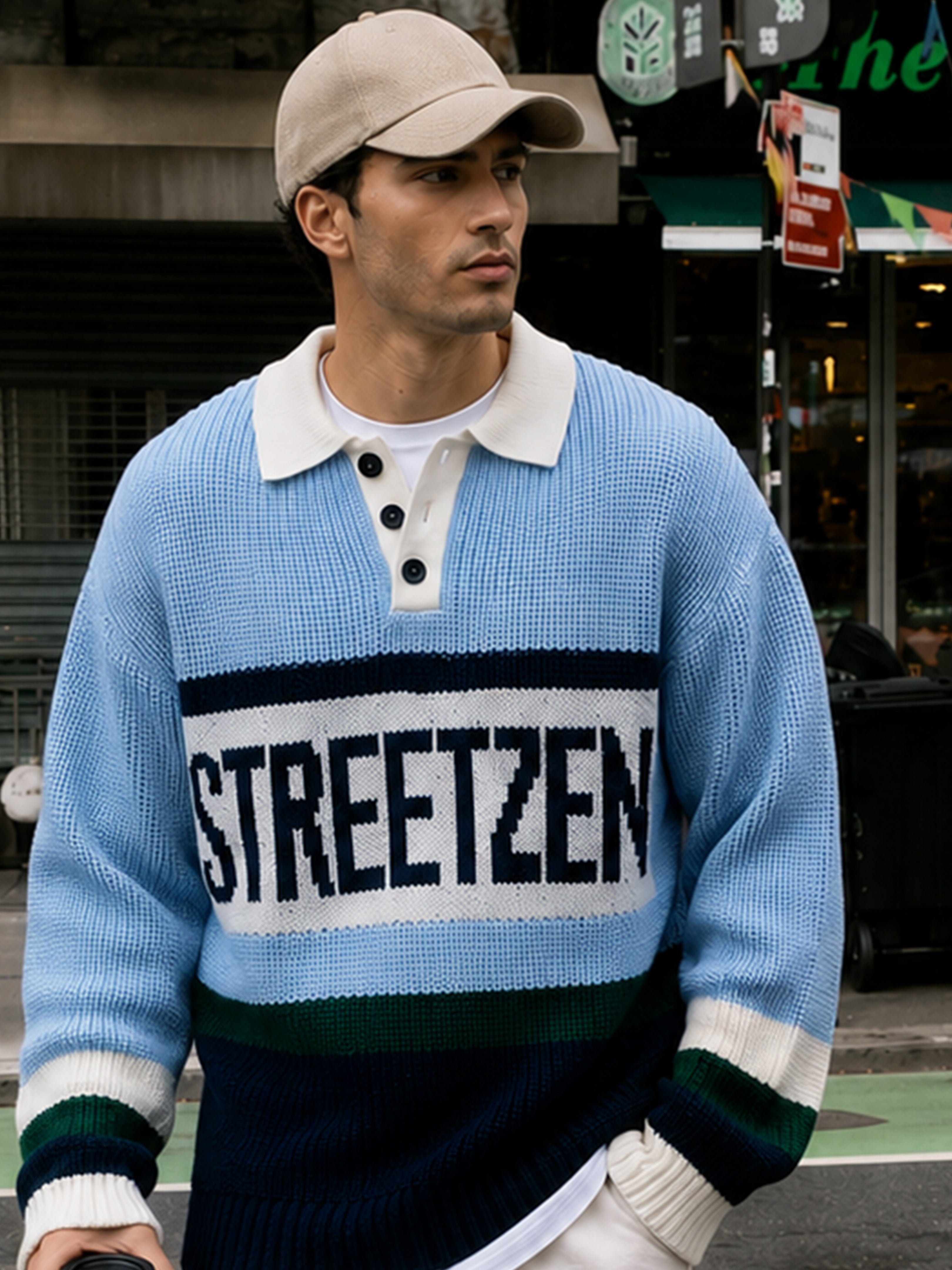Multicolor Striped Polo Neck Sweater