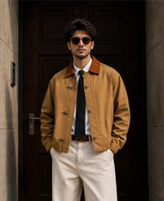 Light Brown Denim Jacket With Fireman Clasps