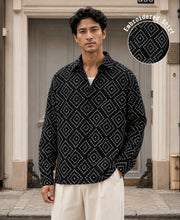 Black Geometric Embroidery Shirt 100% Cotton