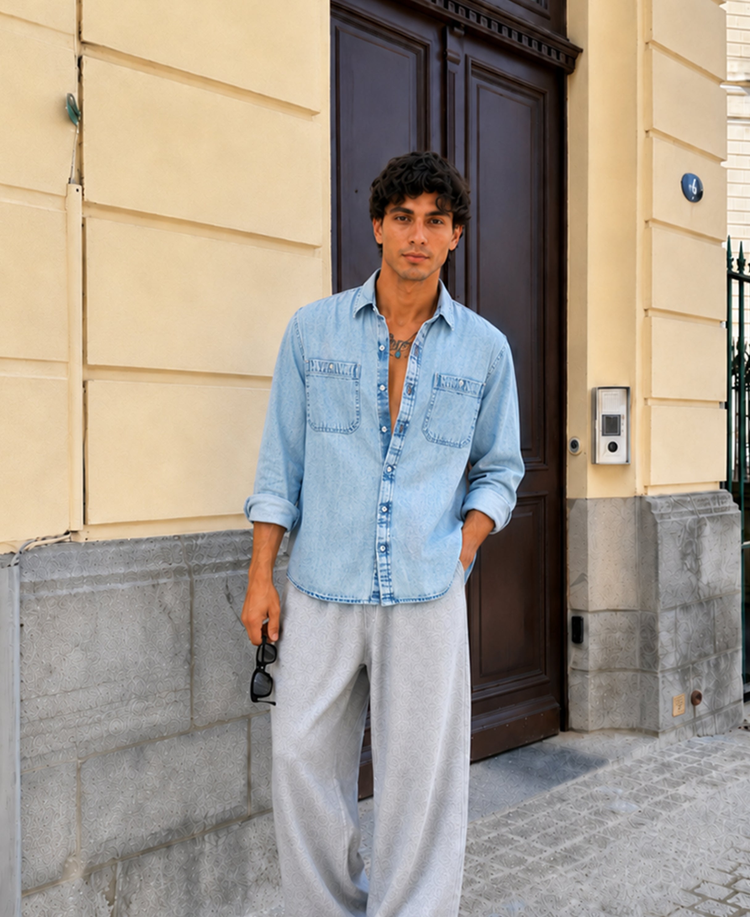 Blue Double Pocket Denim Shirt