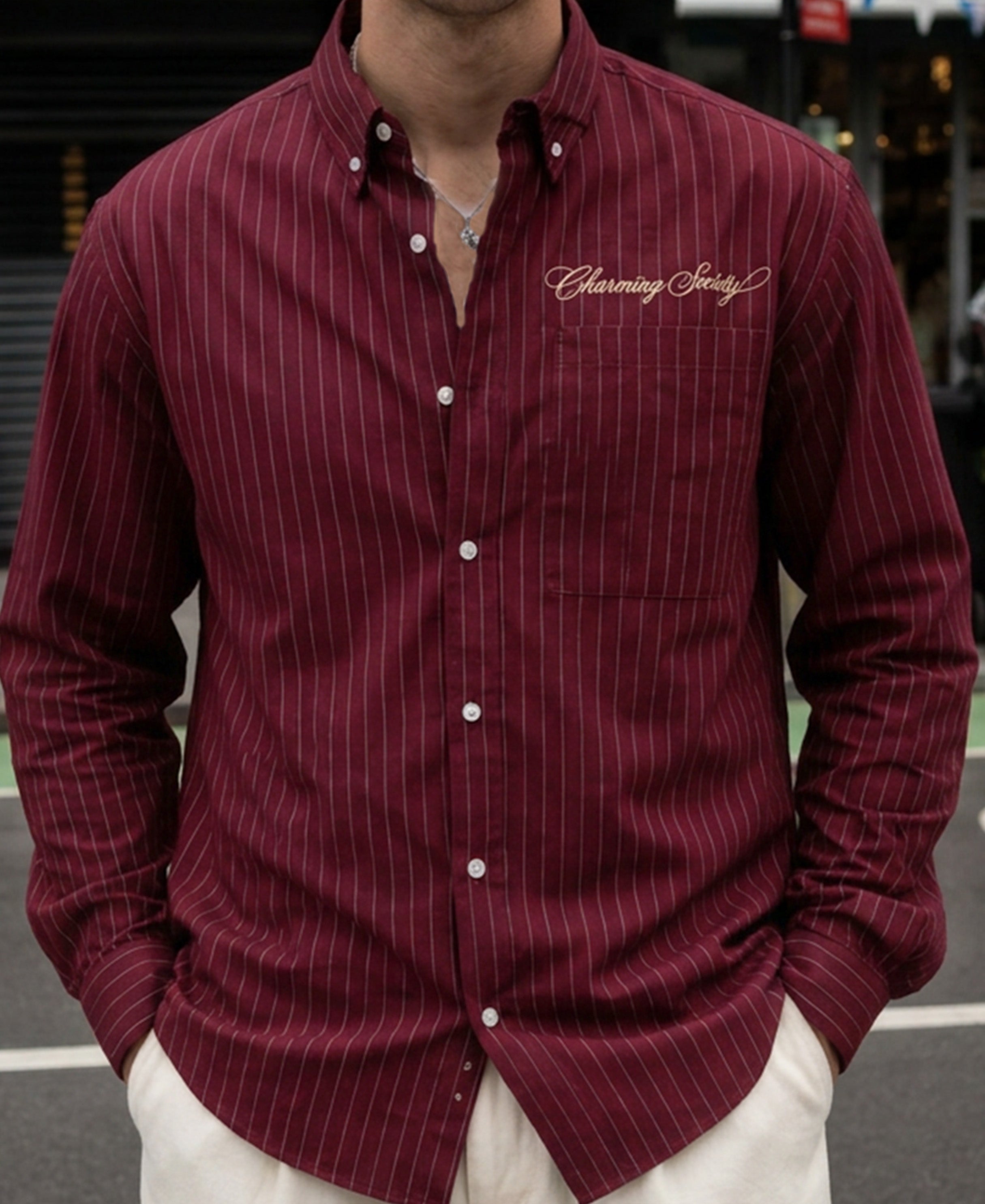 Maroon Oxford Stripe Buttondown Shirt